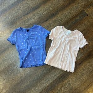 art class Blue Floral and Pink Ribbed Kids Tees